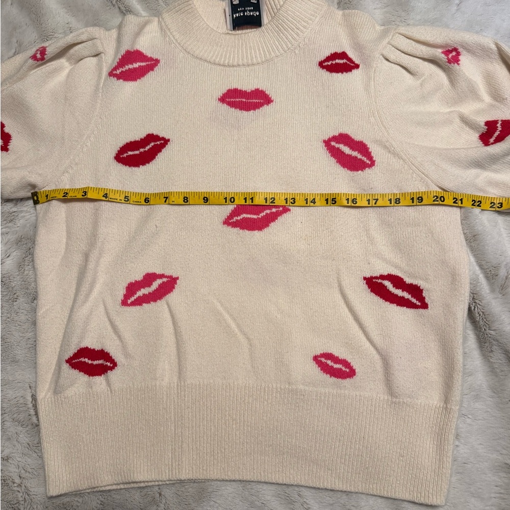 Kate Spade Lips Mockneck Sweater XL White/Pink/Red - Picture 7 of 9